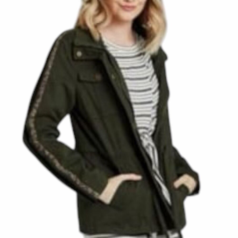 ALTAR’D STATE Women’s Olive Green Animal Print Trim Utility Jacket Size Small